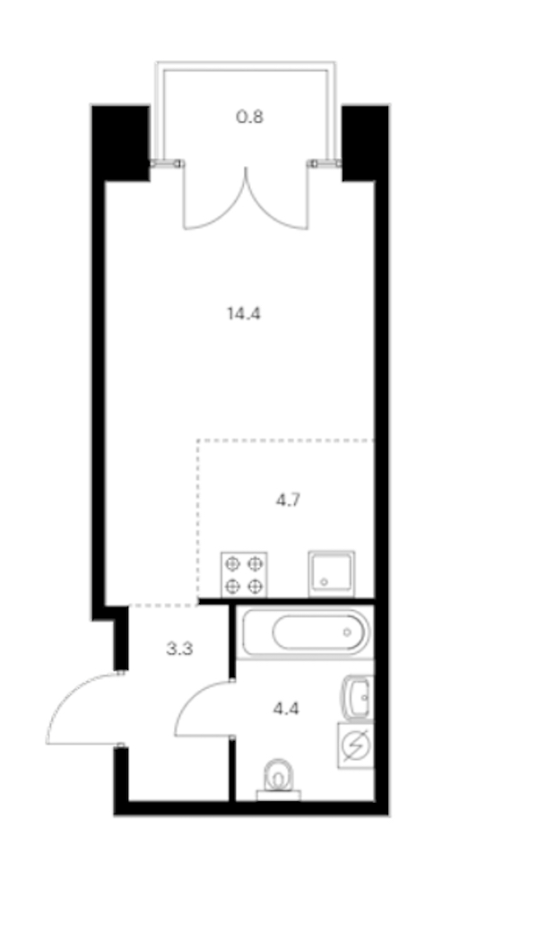 Квартира студия 27.6 м², 5/9 эт., ЖК «Лермонтовский 54»